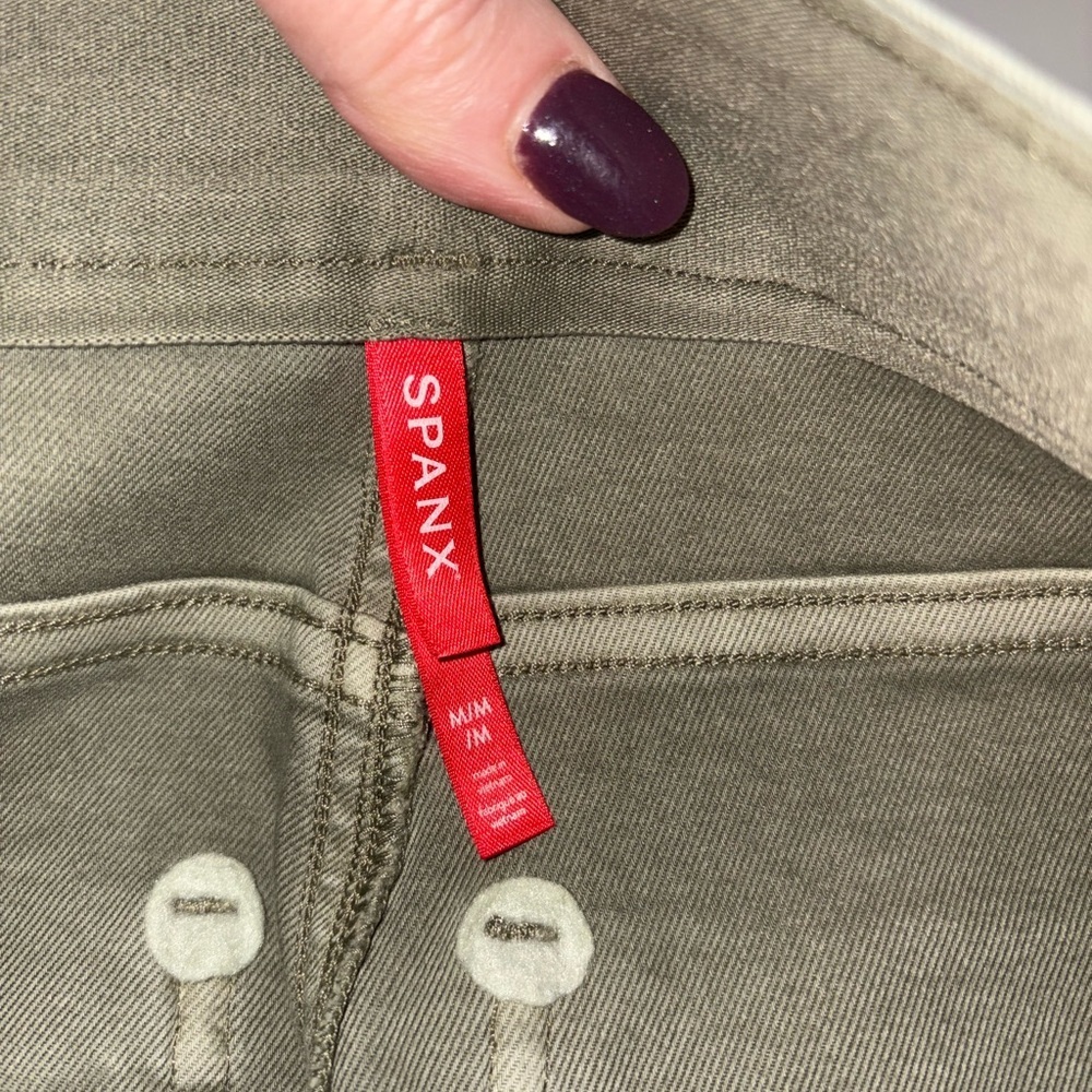 SPANX Stretch Twill Pants Olive Green High Rise Pull On Patch Pocket Medium - Picture 6 of 6